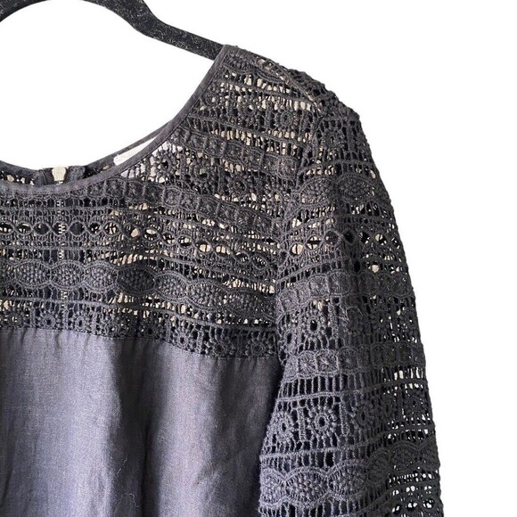 Lou and Grey Romper Womens 6 Black Linen Crochet Lace Elastic Drawstring Waist - Picture 3 of 16